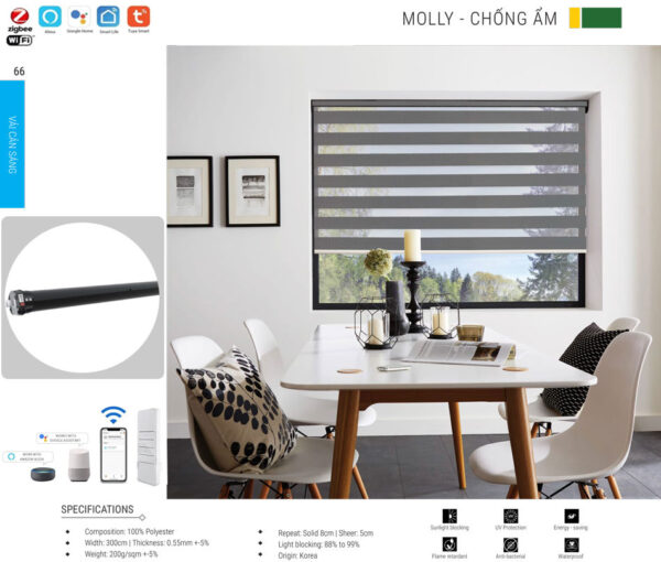 Rèm cầu vồng tự động mã Molly | Động Cơ Rèm Cuốn Autoroll – Wifi
