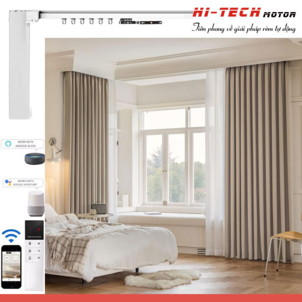 Rèm vải tự động đẹp RV13 | Vải Hàn Quốc | Động cơ rèm AM68