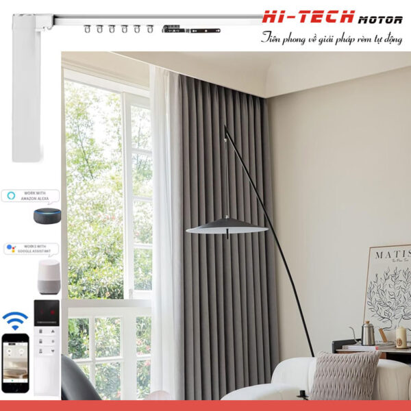 Rèm vải tự động đẹp RV23 | Vải Hàn Quốc | Động cơ rèm IH80 Wifi