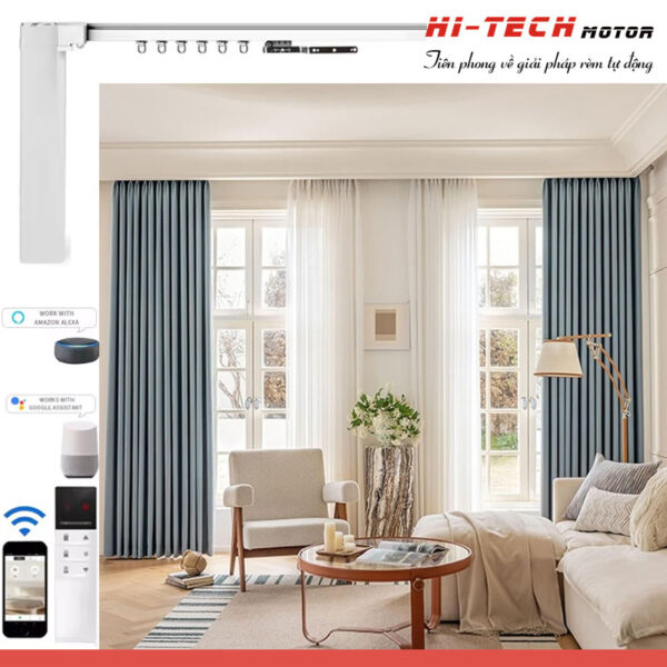 Rèm vải tự động đẹp RV24 | Vải Hàn Quốc | Động cơ rèm HN89-E