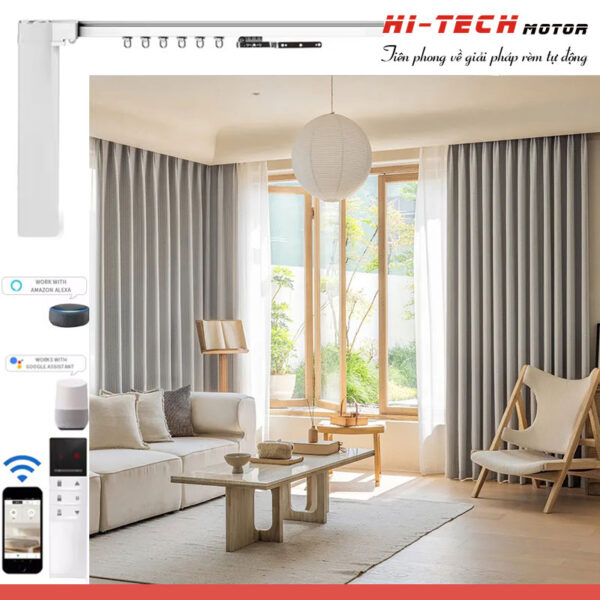 Rèm vải tự động đẹp RV25 | Vải Hàn Quốc | Động cơ rèm IH80 Pro Wifi