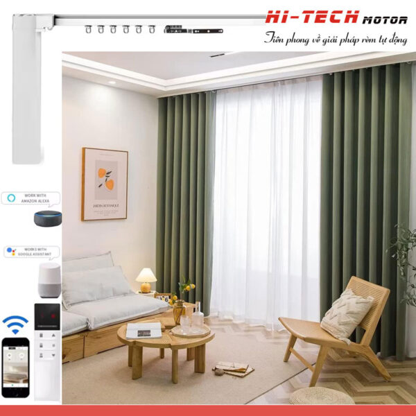 Rèm vải tự động đẹp RV02 | Vải Hàn Quốc | Động cơ rèm AM50