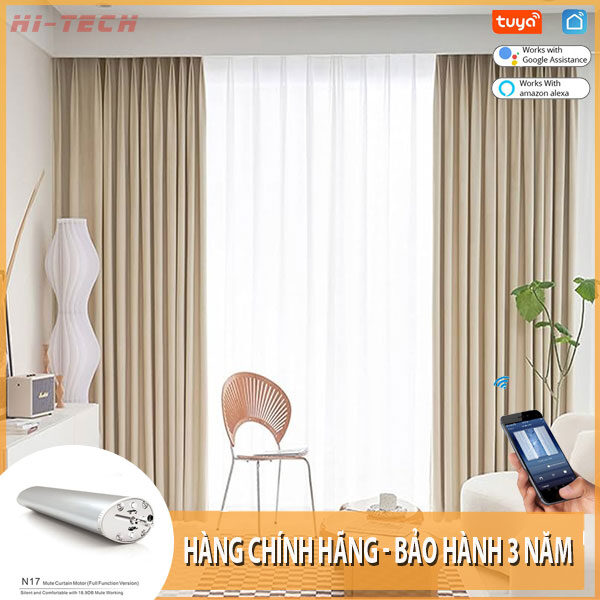 Rèm vải tự động đẹp RV16 | Vải Hàn Quốc | Động cơ rèm IH80 Wifi