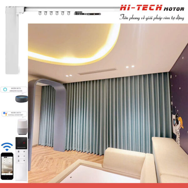 Rèm vải tự động đẹp RV30 | Vải Hàn Quốc | Động cơ rèm IH80 Wifi