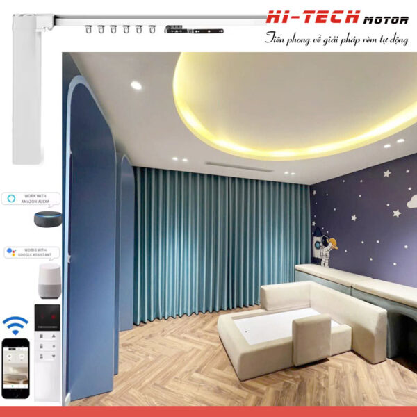 Rèm vải tự động đẹp RV32| Vải Hàn Quốc | Động cơ rèm IH80 Pro Wifi