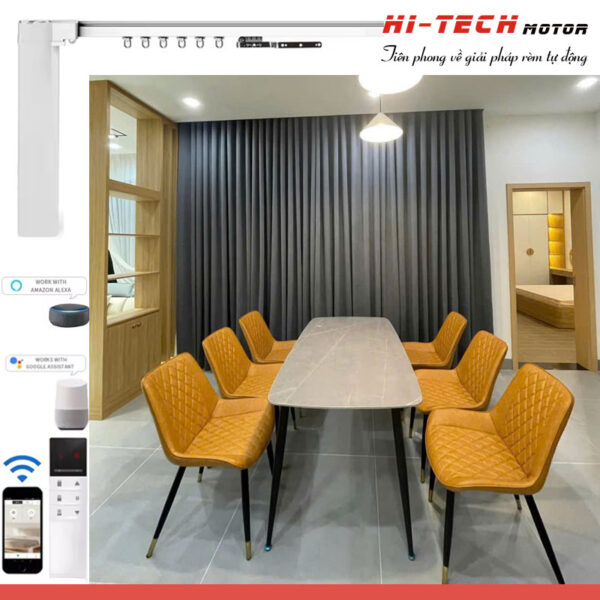 Rèm vải tự động đẹp RV37 | Vải Hàn Quốc | Động cơ rèm IH80 Wifi