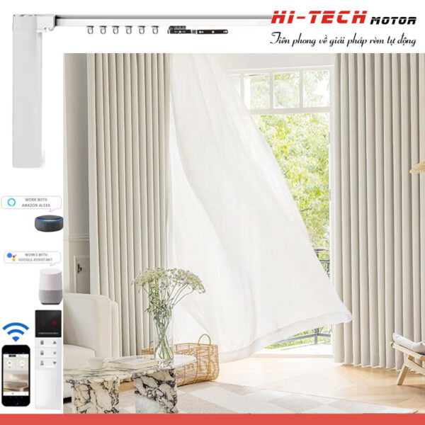 Rèm vải tự động đẹp RV03 | Vải Hàn Quốc | Động cơ rèm IH80 Wifi