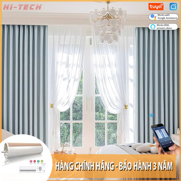 Rèm vải tự động đẹp RV17 | Vải Hàn Quốc | Động cơ rèm HN89-E