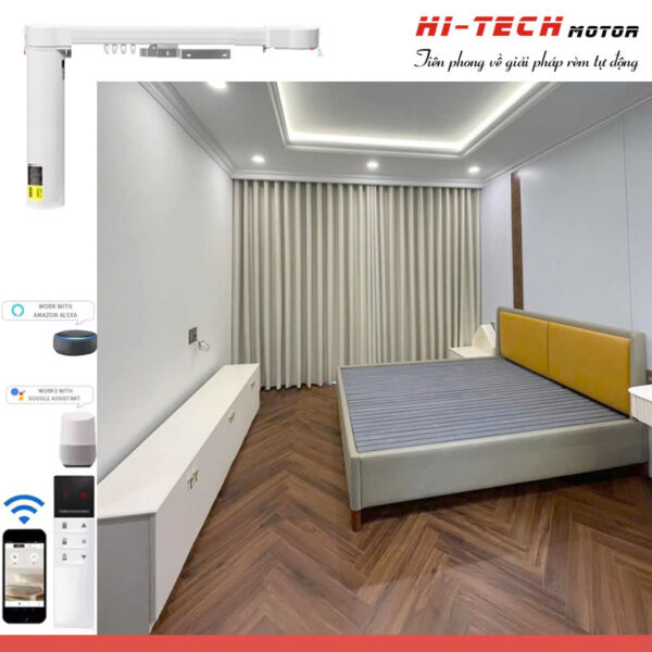 Rèm vải tự động đẹp RV38| Vải Hàn Quốc | Động cơ rèm HN89-E