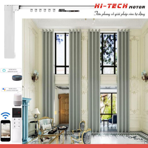 Rèm vải tự động đẹp | Vải Hàn Quốc RV04 | Động cơ rèm IH80 Pro Wifi