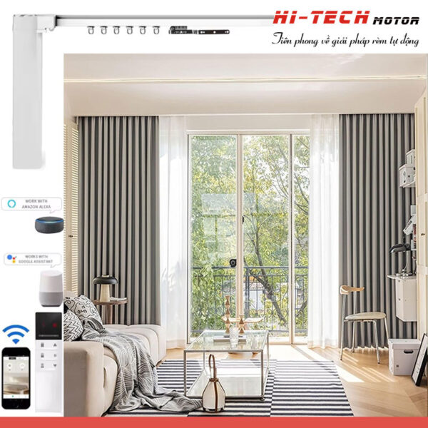 Rèm vải tự động đẹp | Vải Hàn Quốc RV05 | Động cơ rèm AM68