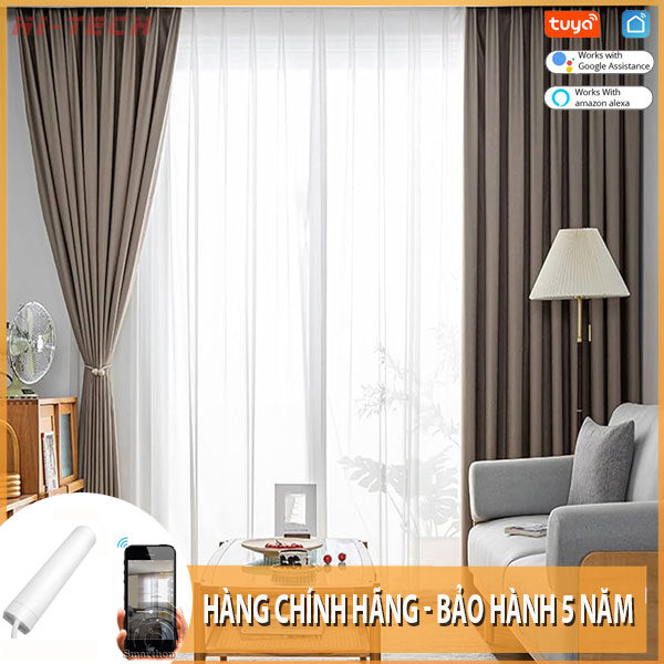 Rèm vải tự động đẹp RV18 | Vải Hàn Quốc | Động cơ rèm IH80 Pro Wifi