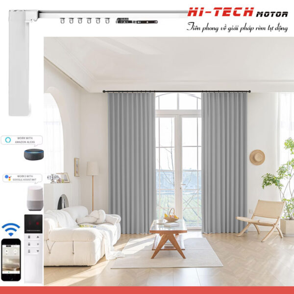 Rèm vải tự động đẹp RV08 | Vải Hàn Quốc | Động cơ rèm HN89-E